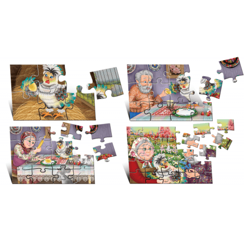Puzzle Găinușa cea moțată (4 imagini în cutie)