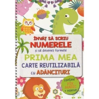 Invat sa scriu numerele si sa desenez formele. Prima mea carte reutilizabila cu adancituri + pix magic si rezerve